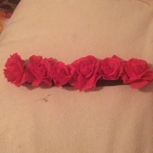 Red flower roses headband